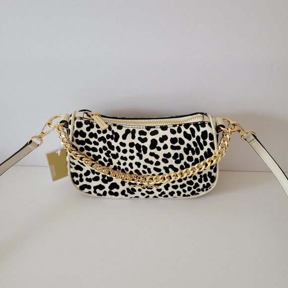 Michael Kors Carmela Small Pouchette Crossbody Bag Light Cream Leather Haircalf - Picture 2 of 7